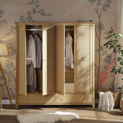 Armoire 4 portes en rotin Frances avec 2 tiroirs, naturel