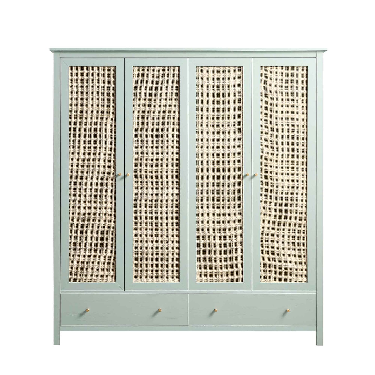 Armoire en rotin Frances à 4 portes et 2 tiroirs, menthe