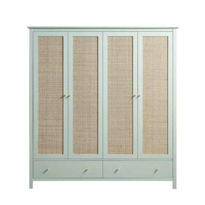 Armoire en rotin Frances à 4 portes et 2 tiroirs, menthe