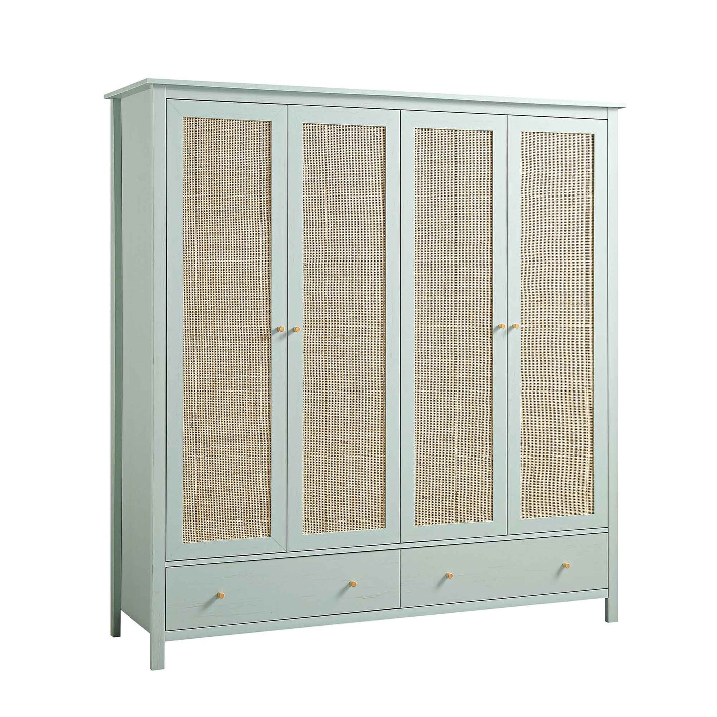 Armoire en rotin Frances à 4 portes et 2 tiroirs, menthe