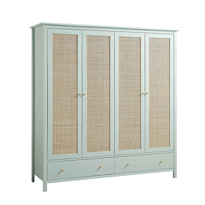 Armoire en rotin Frances à 4 portes et 2 tiroirs, menthe