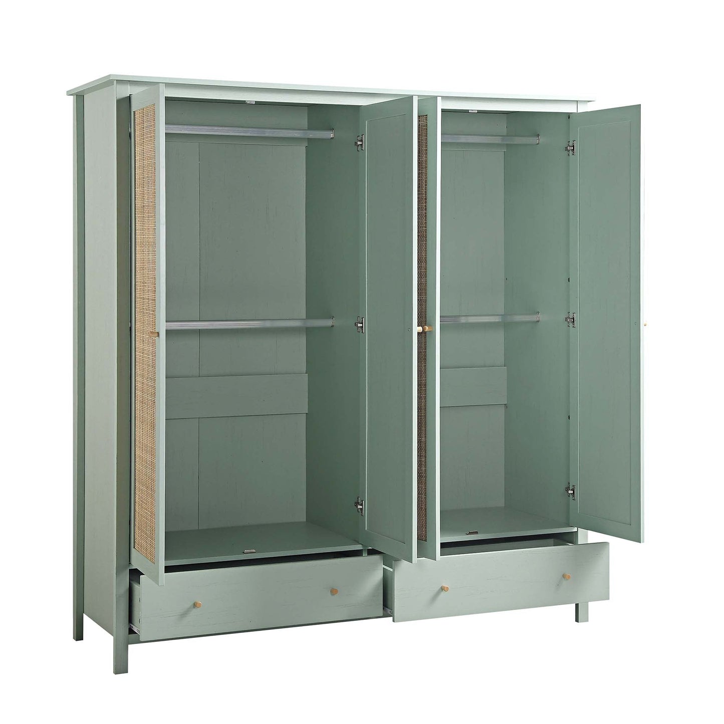Armoire en rotin Frances à 4 portes et 2 tiroirs, menthe
