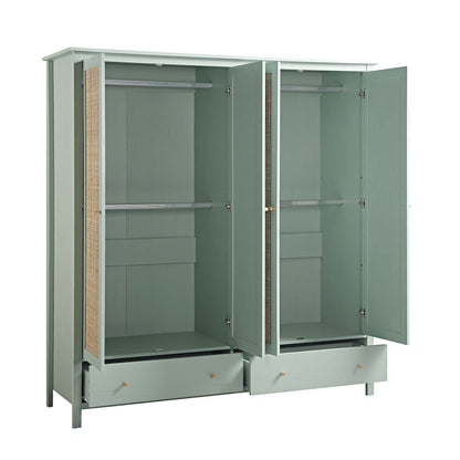 Armoire en rotin Frances à 4 portes et 2 tiroirs, menthe