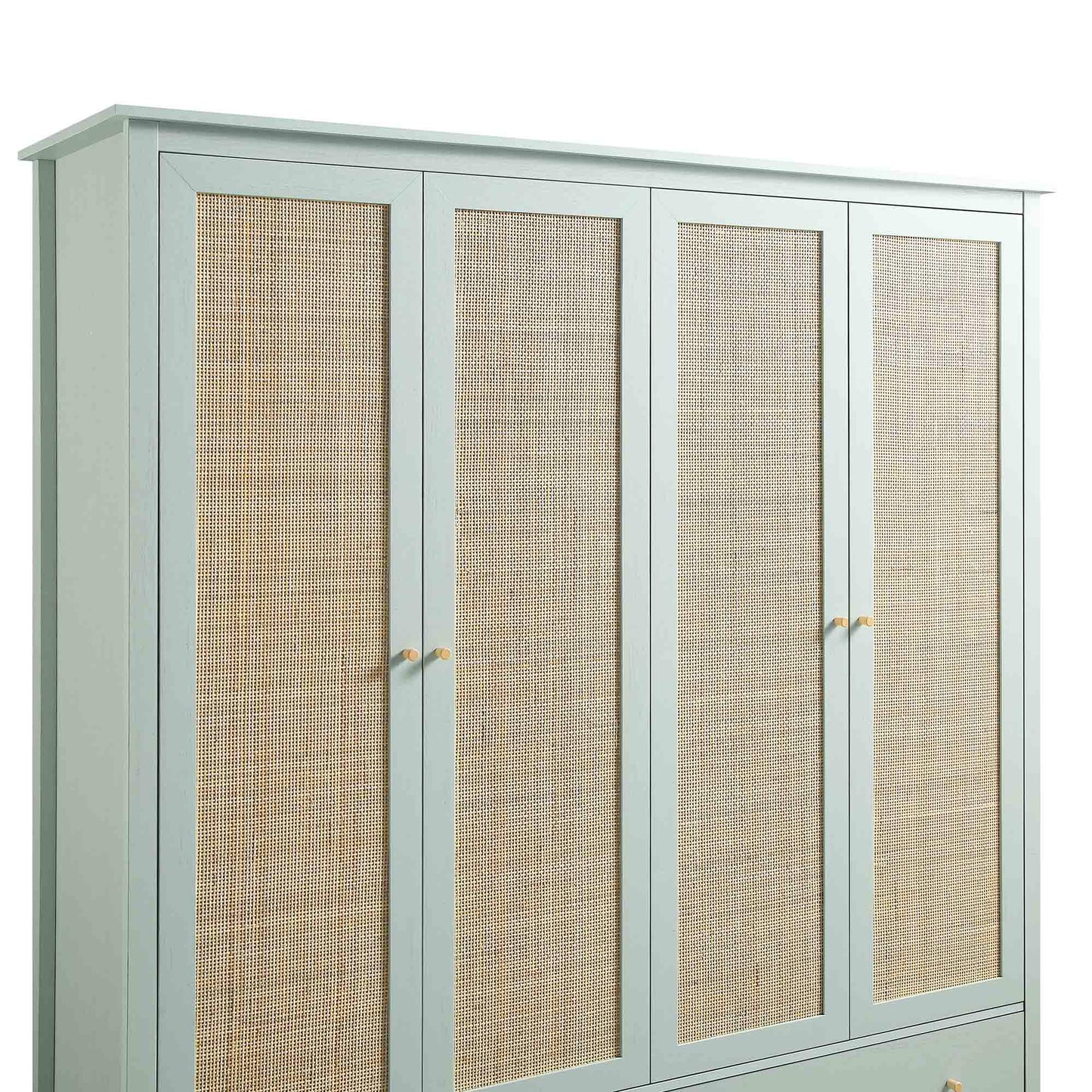 Armoire en rotin Frances à 4 portes et 2 tiroirs, menthe