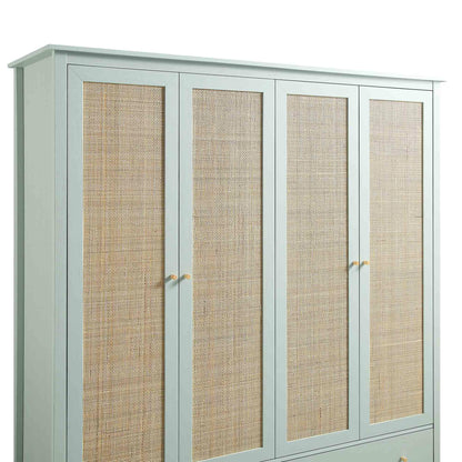 Armoire en rotin Frances à 4 portes et 2 tiroirs, menthe