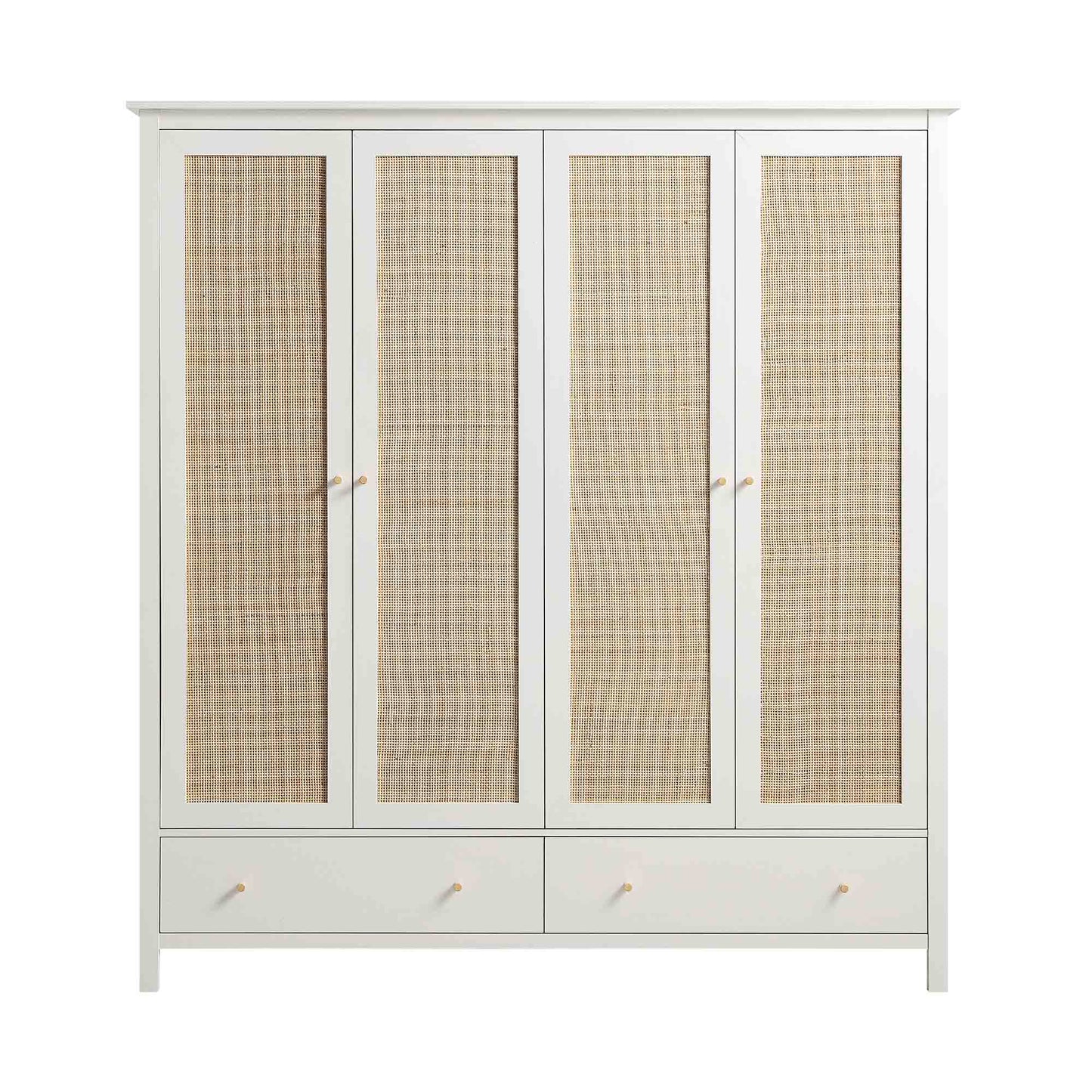 Armoire en rotin Frances à 4 portes et 2 tiroirs, blanche