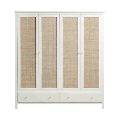Armoire en rotin Frances à 4 portes et 2 tiroirs, blanche
