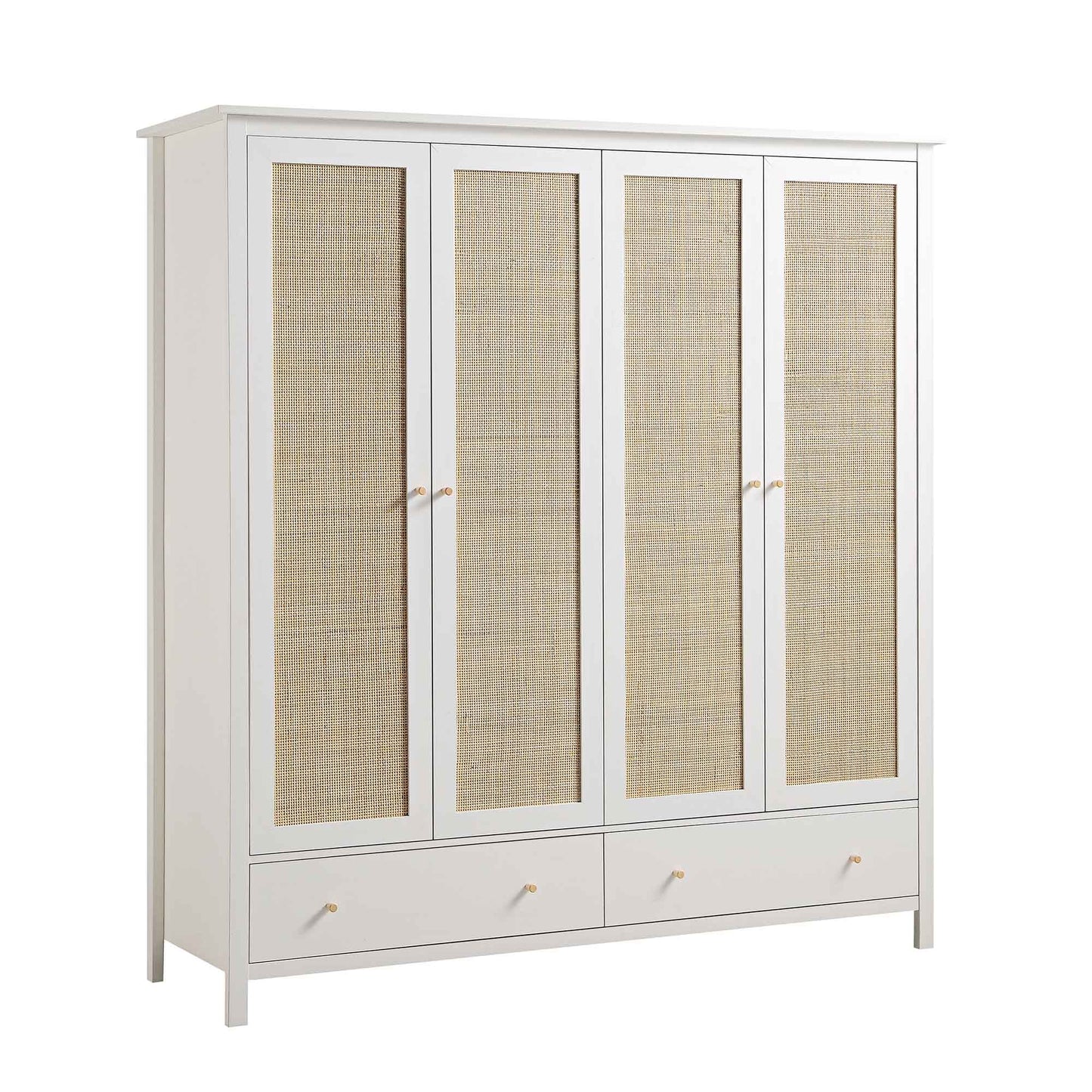 Armoire en rotin Frances à 4 portes et 2 tiroirs, blanche