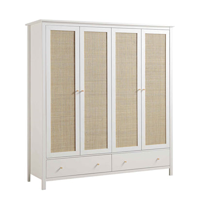 Armoire en rotin Frances à 4 portes et 2 tiroirs, blanche