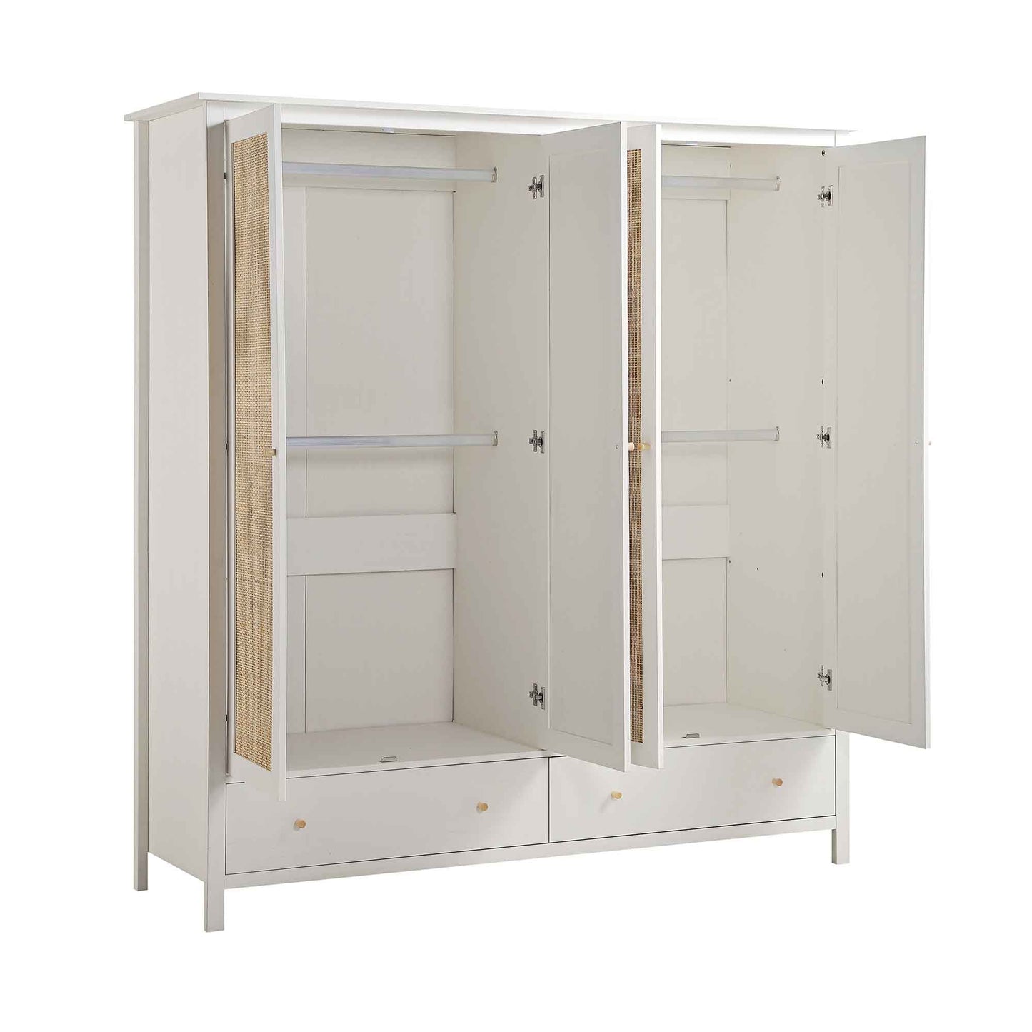 Armoire en rotin Frances à 4 portes et 2 tiroirs, blanche