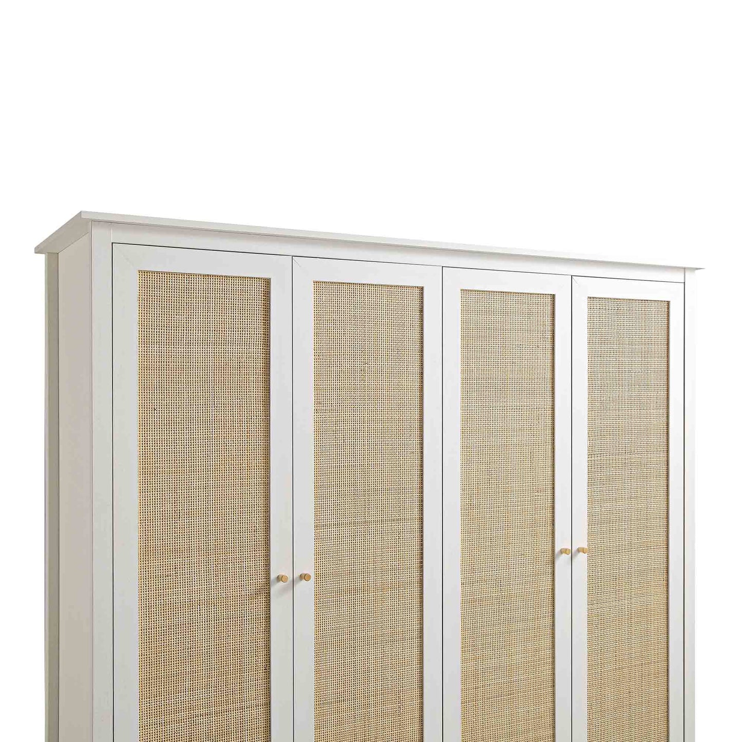 Armoire en rotin Frances à 4 portes et 2 tiroirs, blanche
