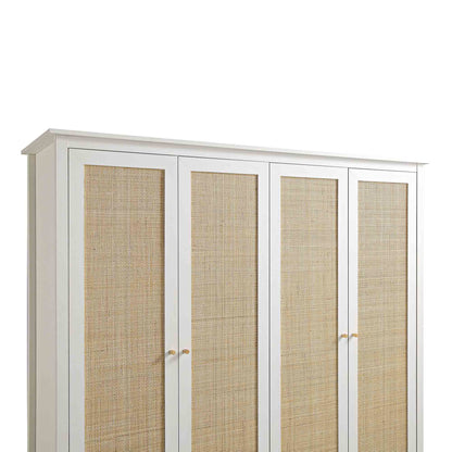 Armoire en rotin Frances à 4 portes et 2 tiroirs, blanche