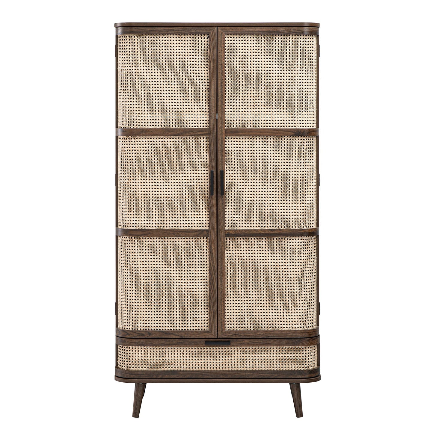 Armoire double courbée en rotin Izzy, noyer