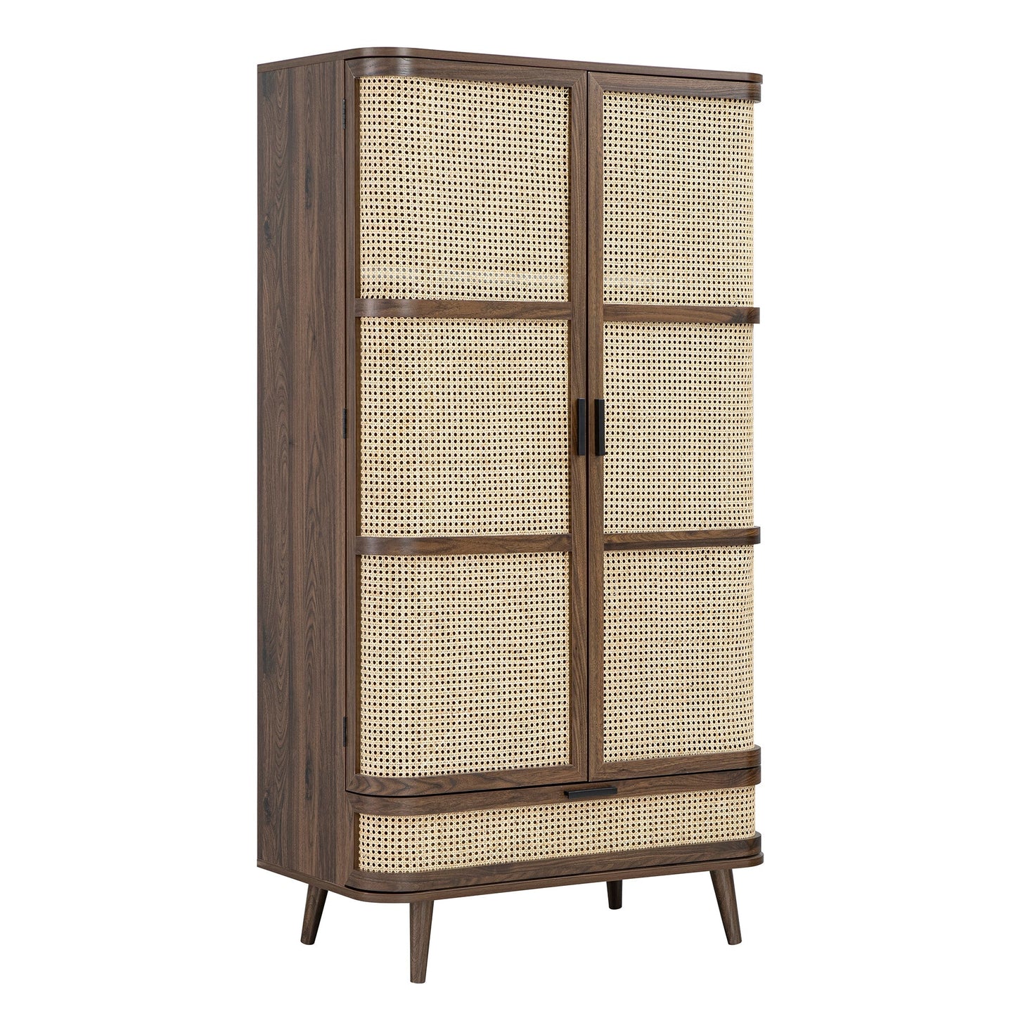 Armoire double courbée en rotin Izzy, noyer