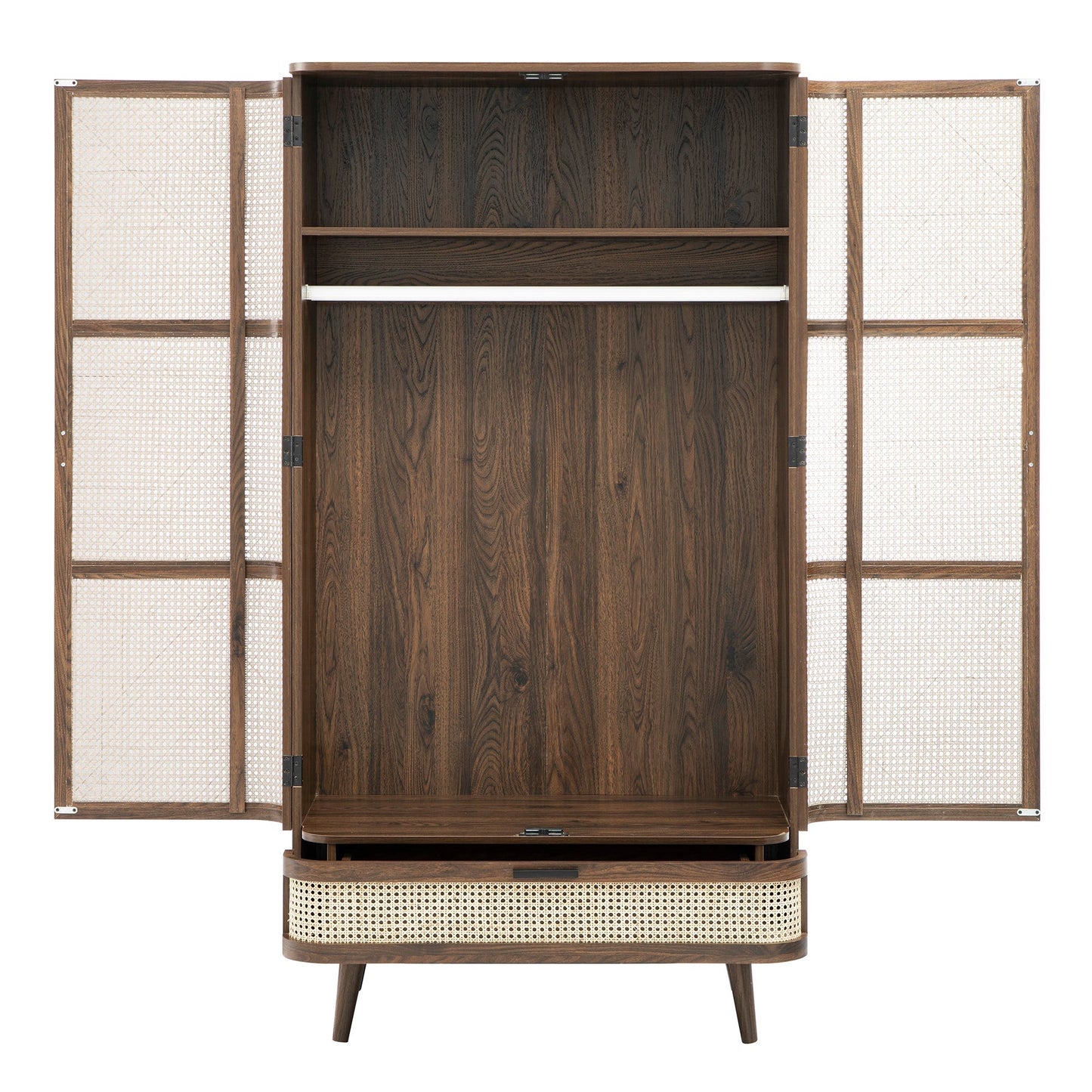 Armoire double courbée en rotin Izzy, noyer