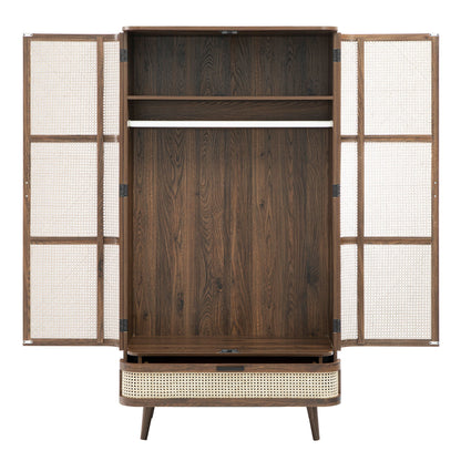 Armoire double courbée en rotin Izzy, noyer