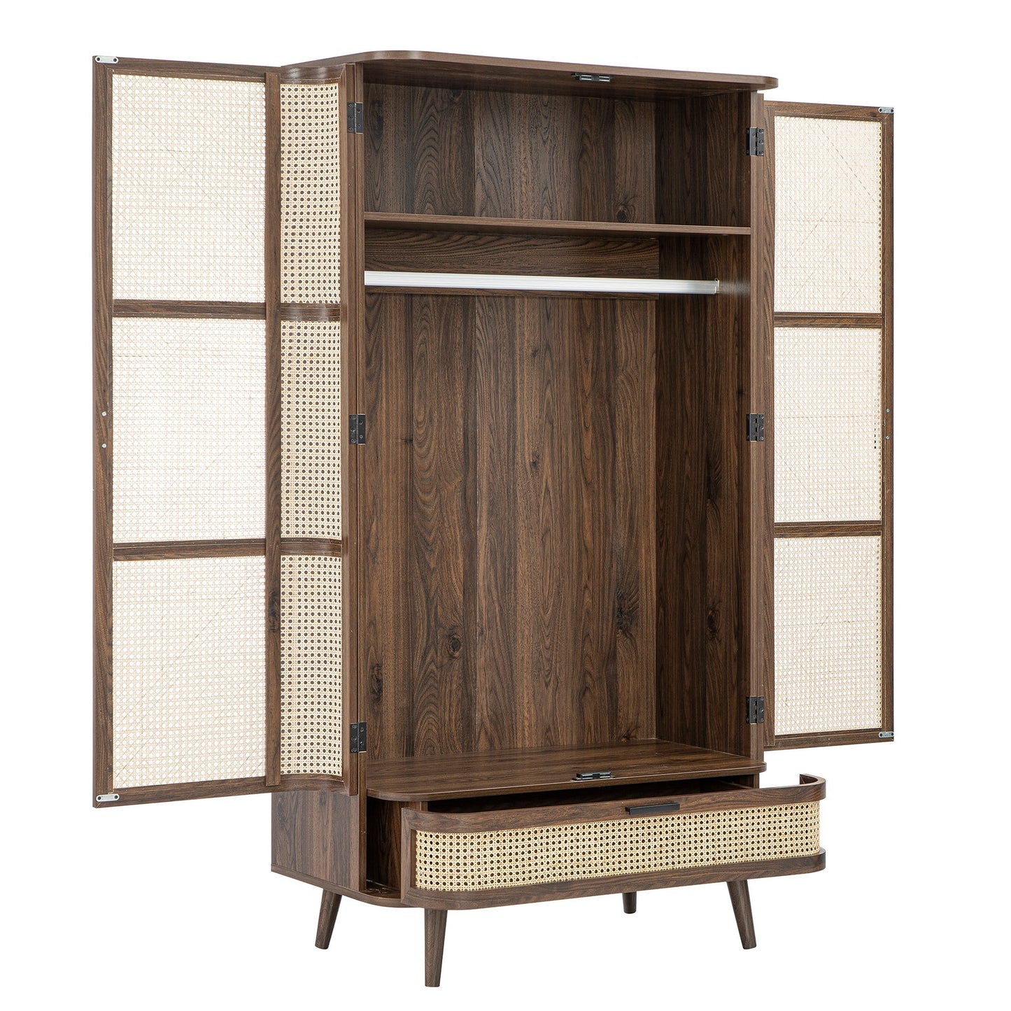 Armoire double courbée en rotin Izzy, noyer