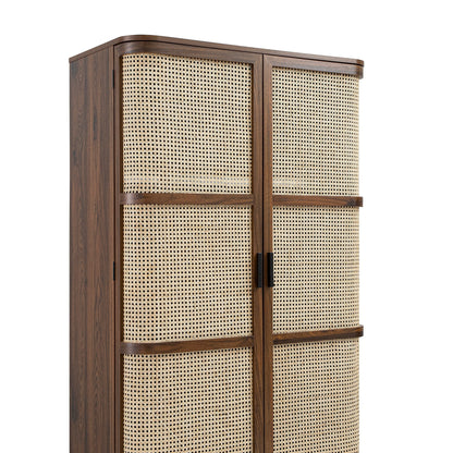 Armoire double courbée en rotin Izzy, noyer