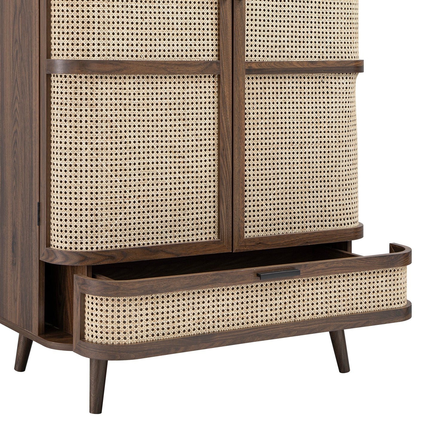 Armoire double courbée en rotin Izzy, noyer