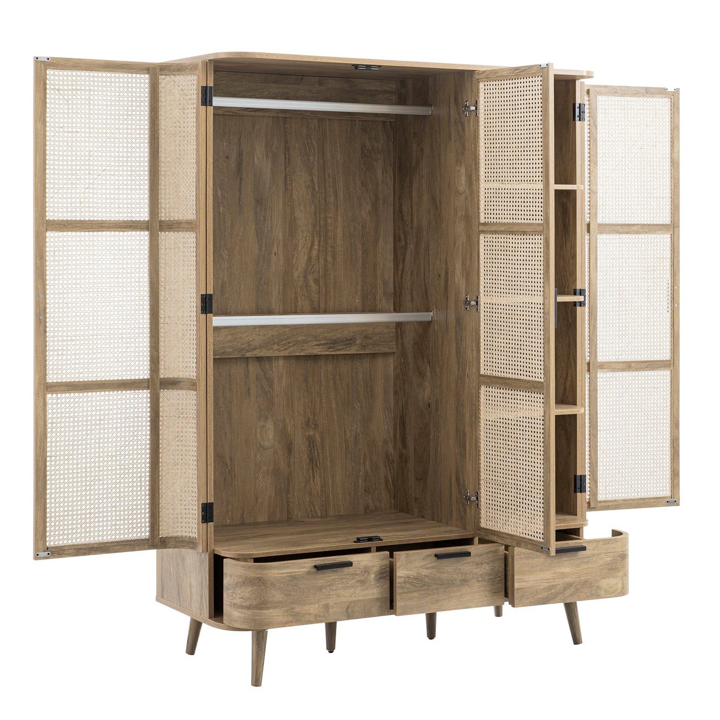 Armoire triple courbée en rotin Izzy, naturel
