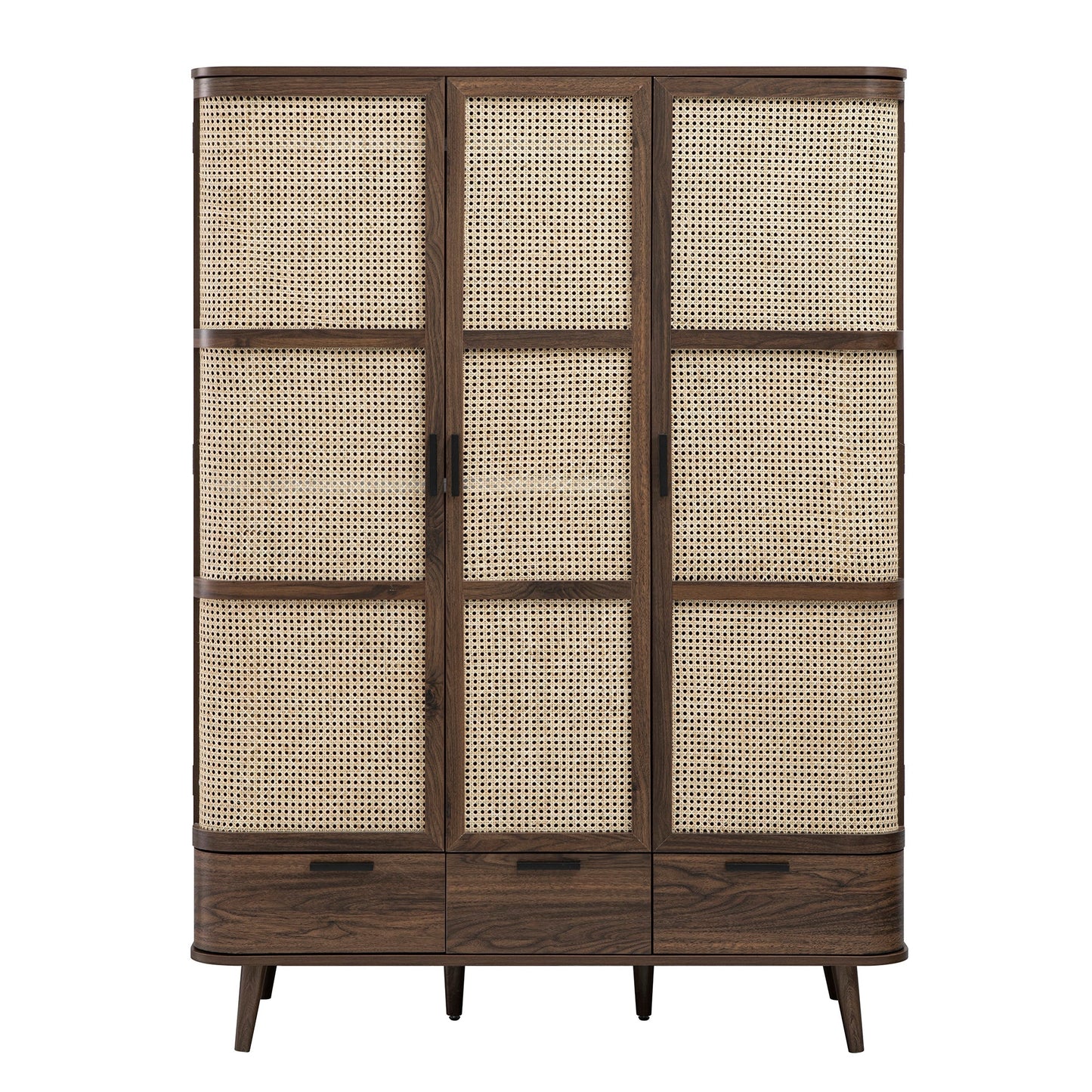 Armoire triple courbée en rotin Izzy, noyer