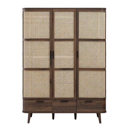 Armoire triple courbée en rotin Izzy, noyer