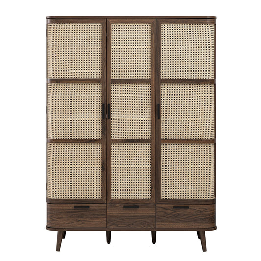 Armoire triple courbée en rotin Izzy, noyer