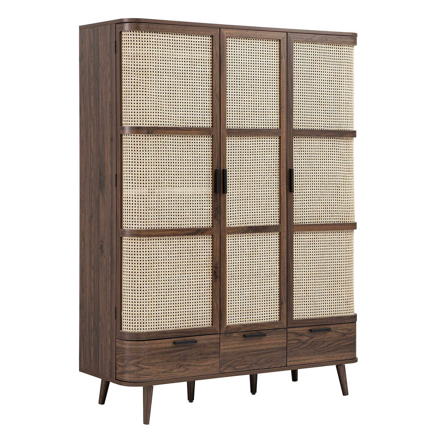 Armoire triple courbée en rotin Izzy, noyer