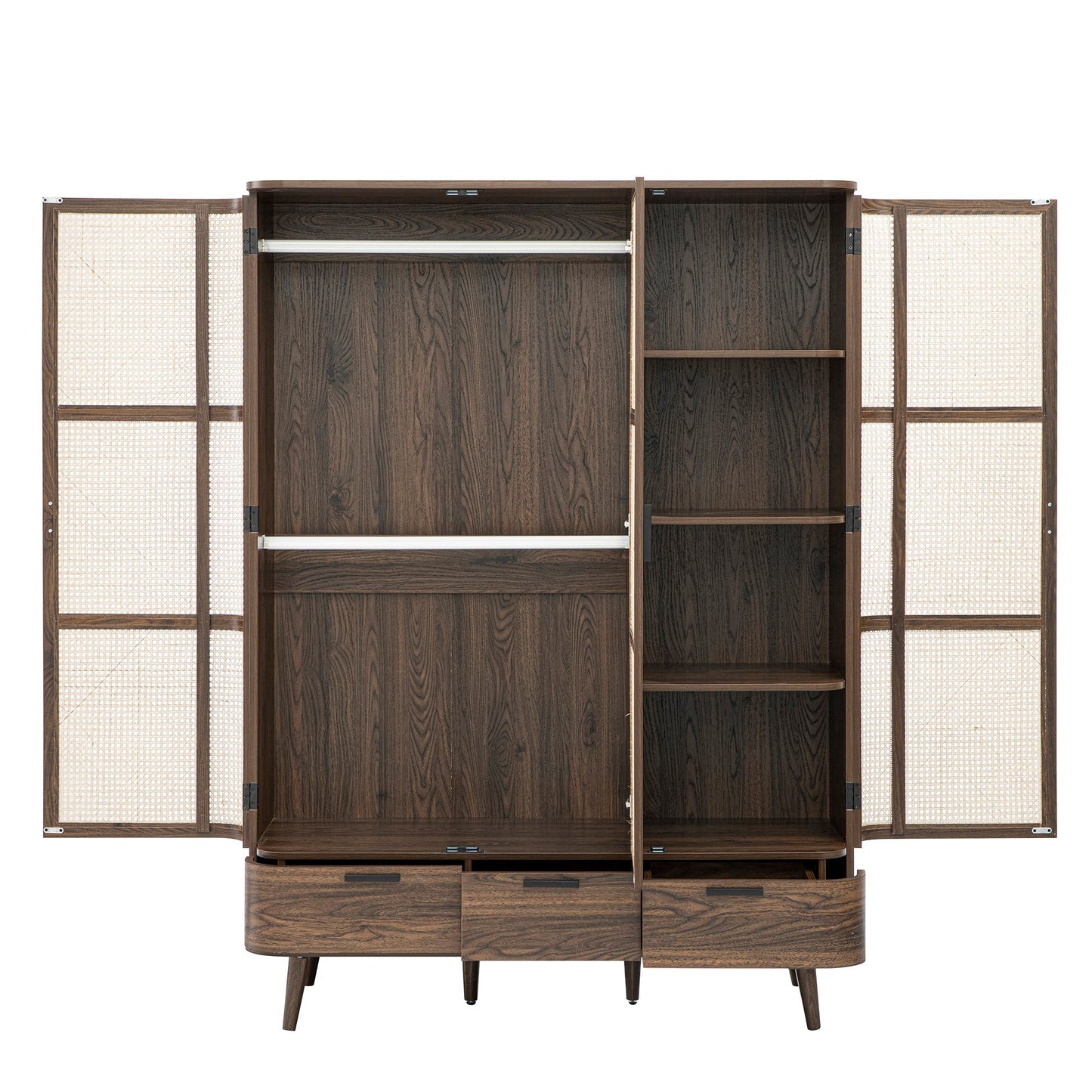 Armoire triple courbée en rotin Izzy, noyer