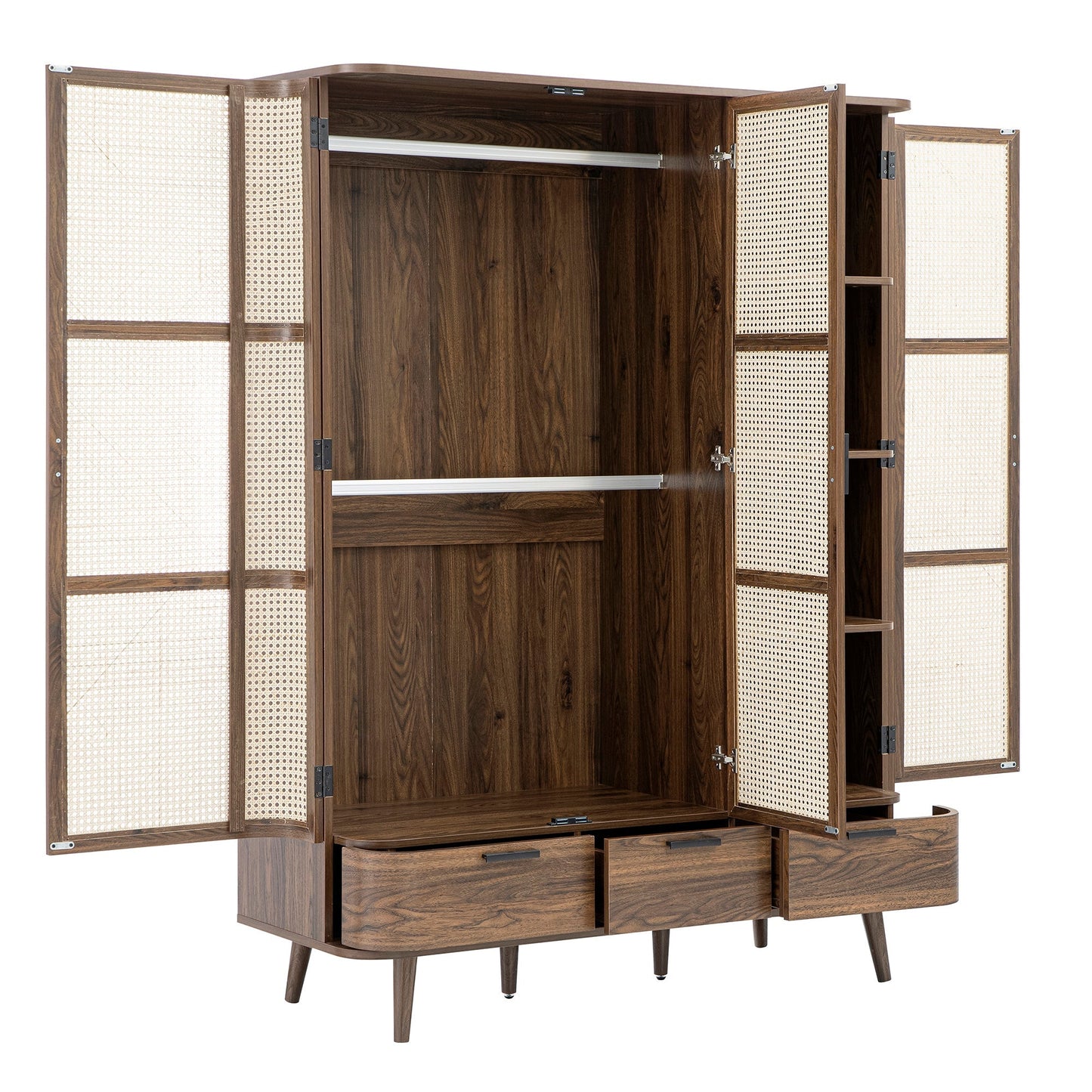 Armoire triple courbée en rotin Izzy, noyer