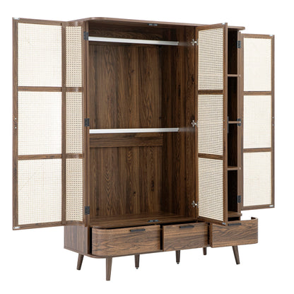 Armoire triple courbée en rotin Izzy, noyer