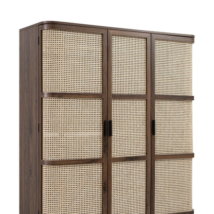 Armoire triple courbée en rotin Izzy, noyer