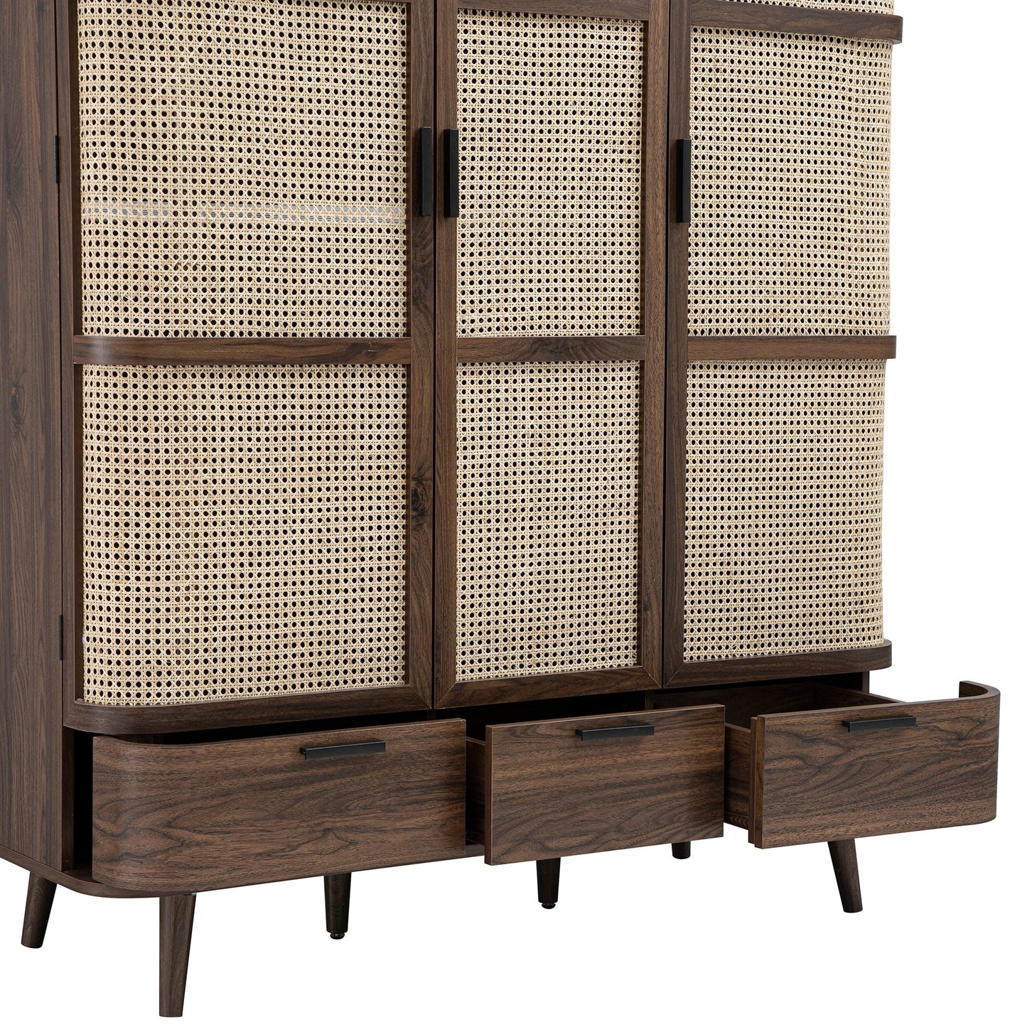 Armoire triple courbée en rotin Izzy, noyer