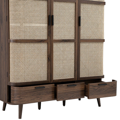Armoire triple courbée en rotin Izzy, noyer