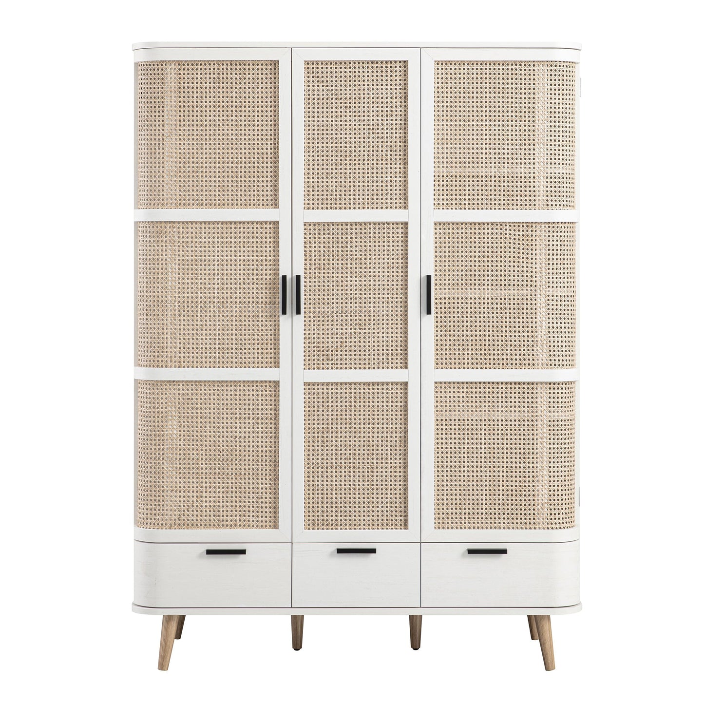 Armoire triple courbée en rotin Izzy, blanche