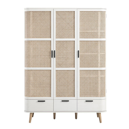 Armoire triple courbée en rotin Izzy, blanche