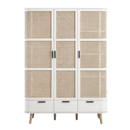 Armoire triple courbée en rotin Izzy, blanche