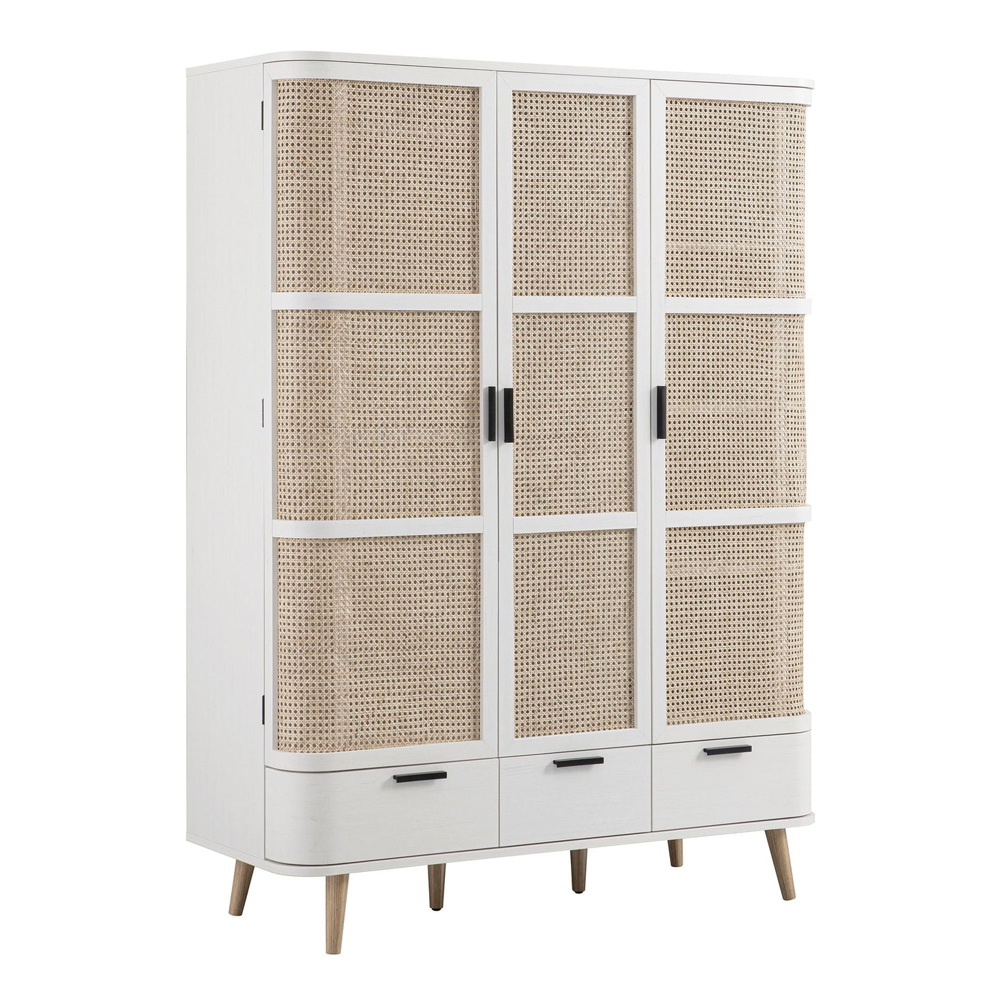 Armoire triple courbée en rotin Izzy, blanche