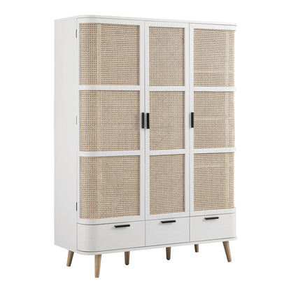 Armoire triple courbée en rotin Izzy, blanche