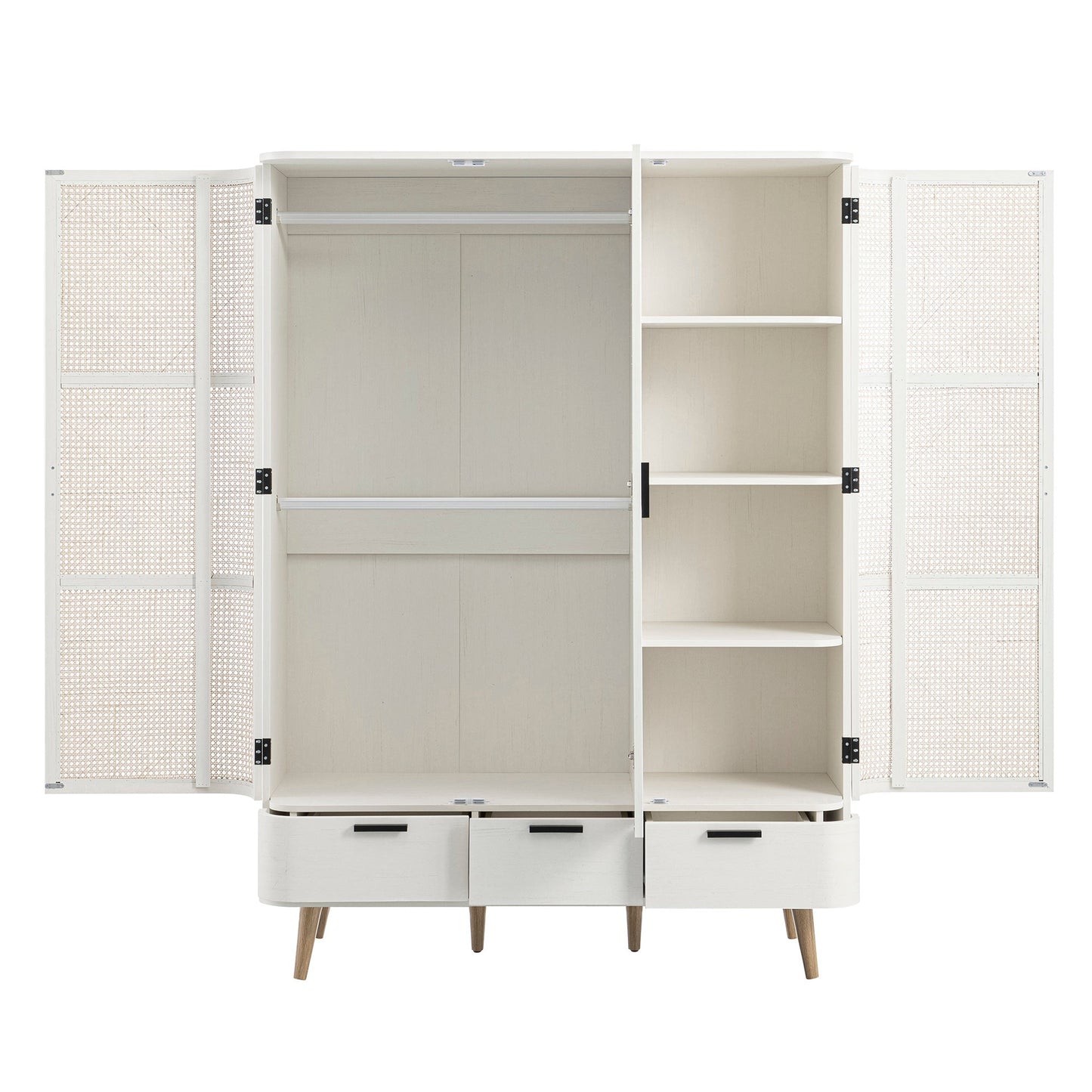 Armoire triple courbée en rotin Izzy, blanche