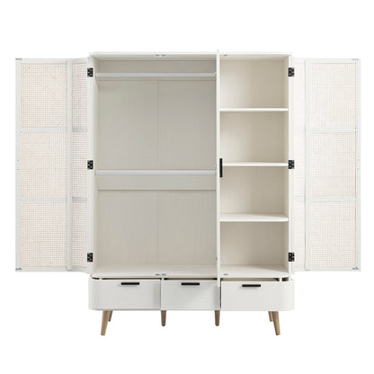 Armoire triple courbée en rotin Izzy, blanche