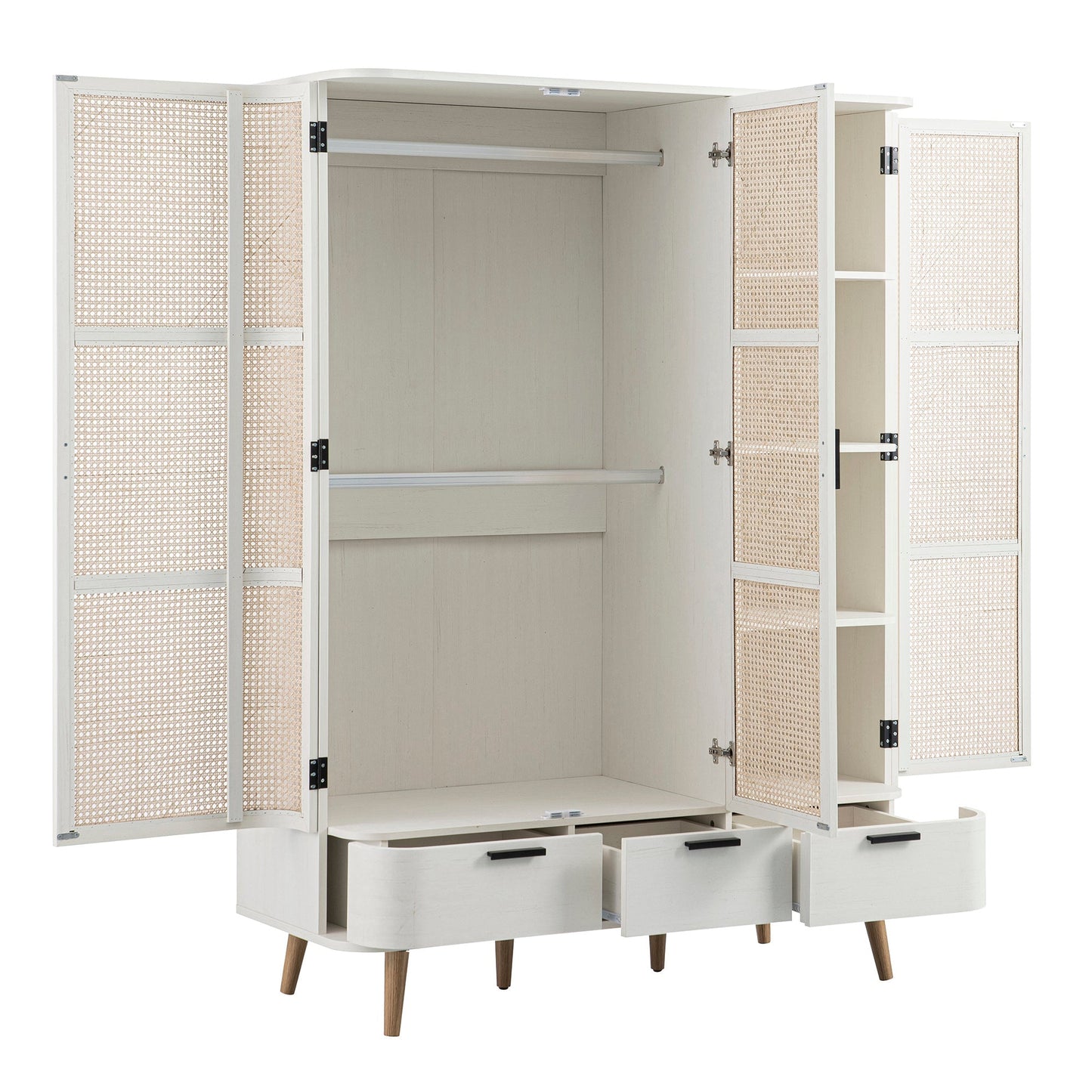 Armoire triple courbée en rotin Izzy, blanche