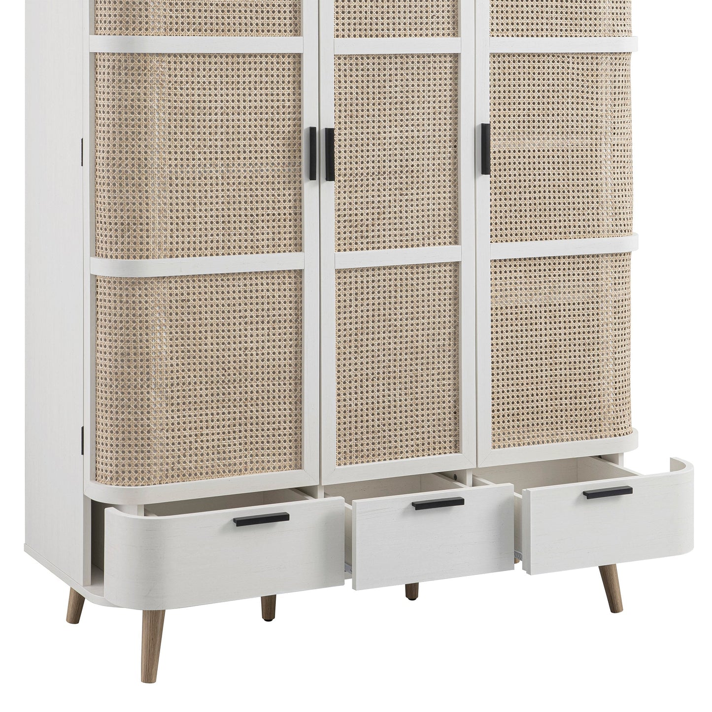 Armoire triple courbée en rotin Izzy, blanche