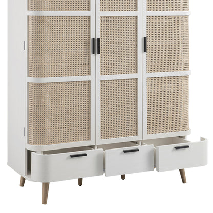 Armoire triple courbée en rotin Izzy, blanche