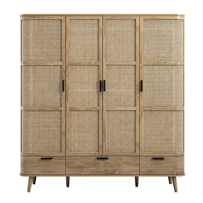 Armoire 4 portes en rotin courbé Izzy, naturel