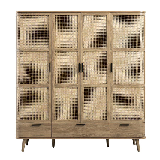 Armoire 4 portes en rotin courbé Izzy, naturel