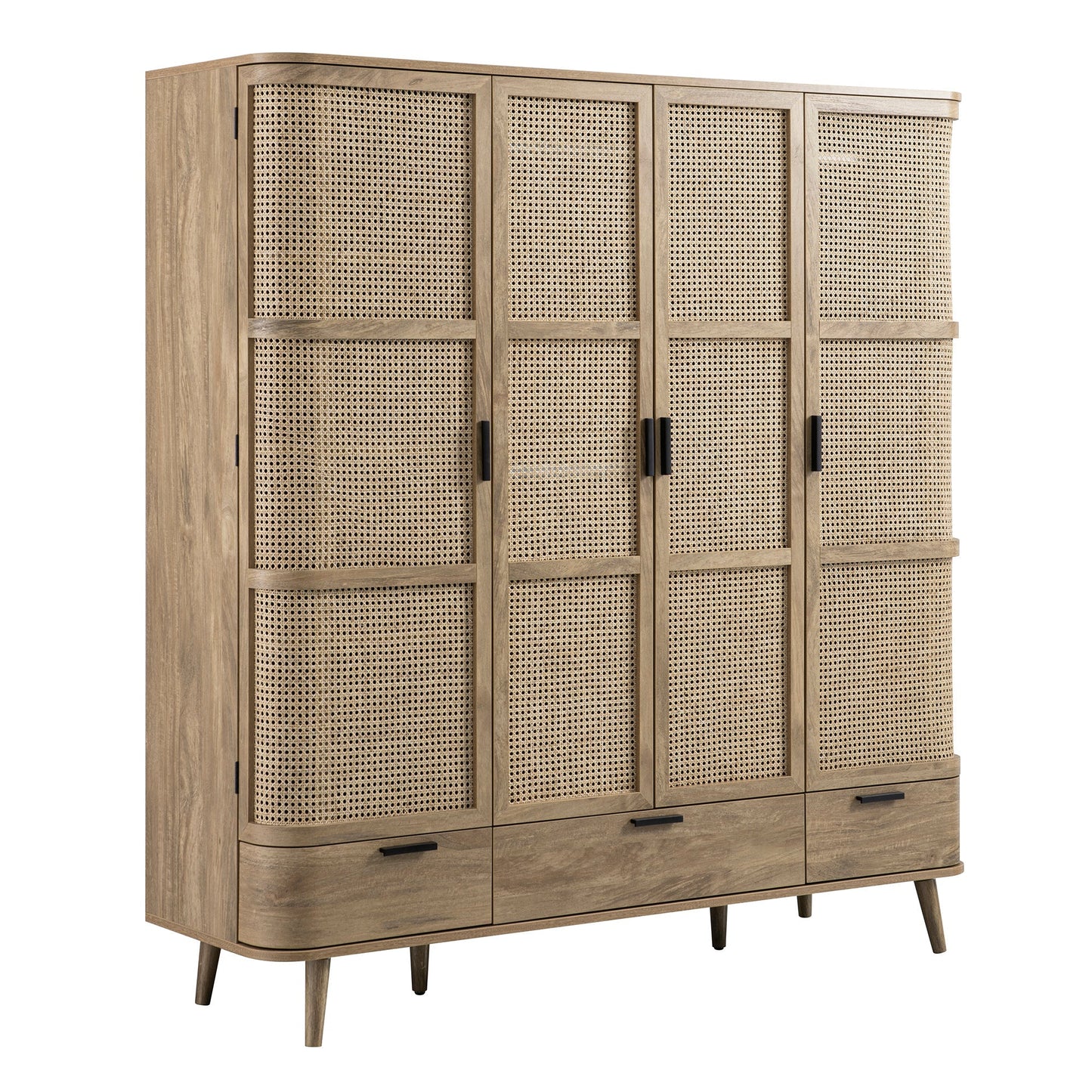 Armoire 4 portes en rotin courbé Izzy, naturel