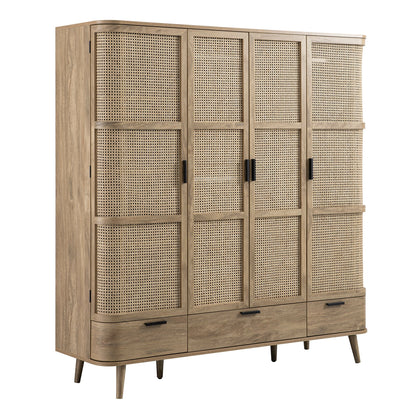 Armoire 4 portes en rotin courbé Izzy, naturel