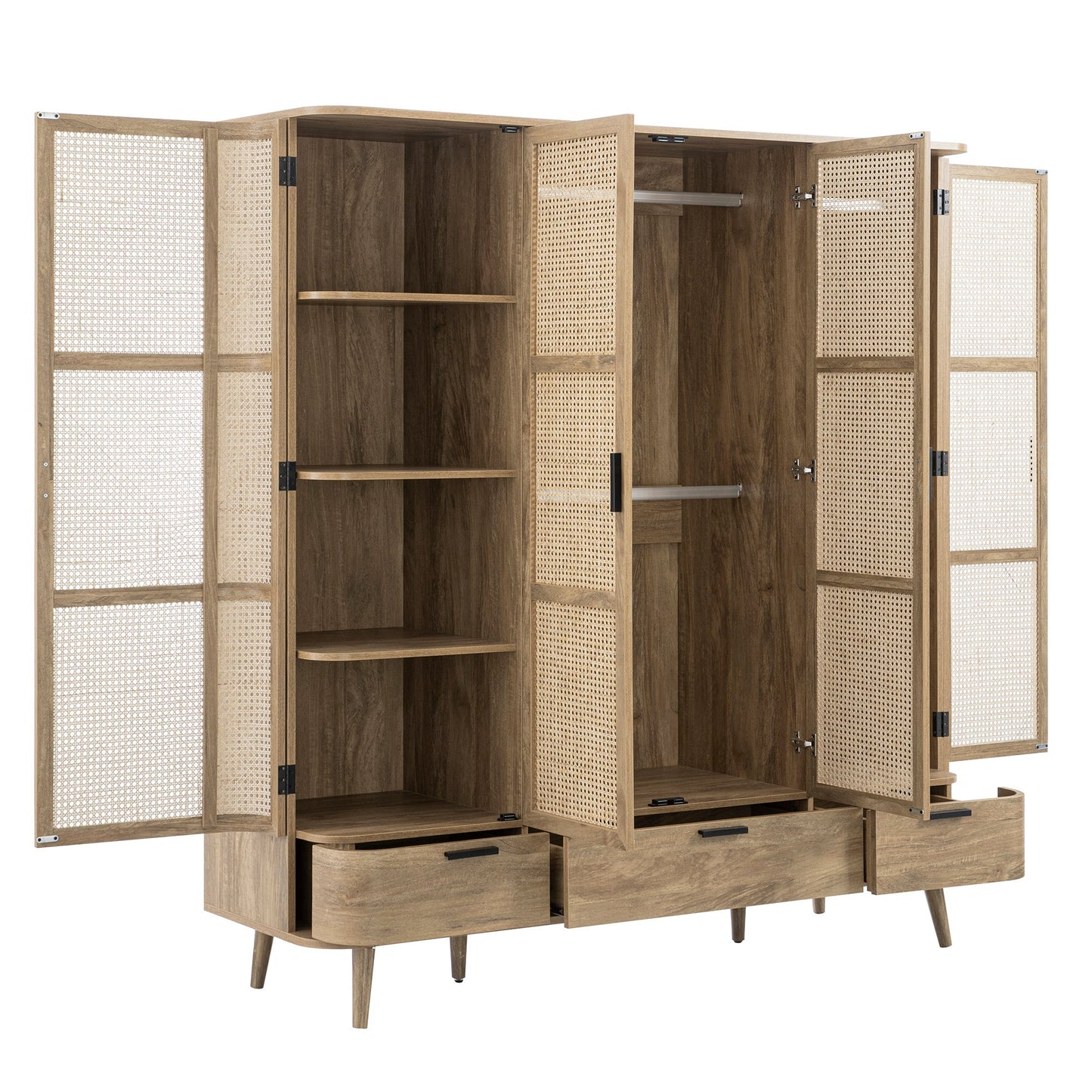 Armoire 4 portes en rotin courbé Izzy, naturel