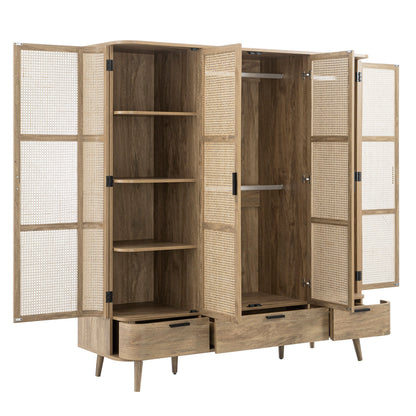 Armoire 4 portes en rotin courbé Izzy, naturel